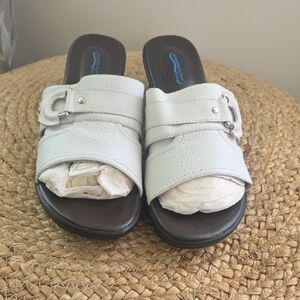 White Leather Slide Sandals